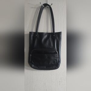 HOBO International Black Leather Tote Bag with Front Pocket
